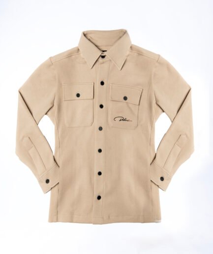 Overshirt Beige con Tasche Utility e Firma Nera