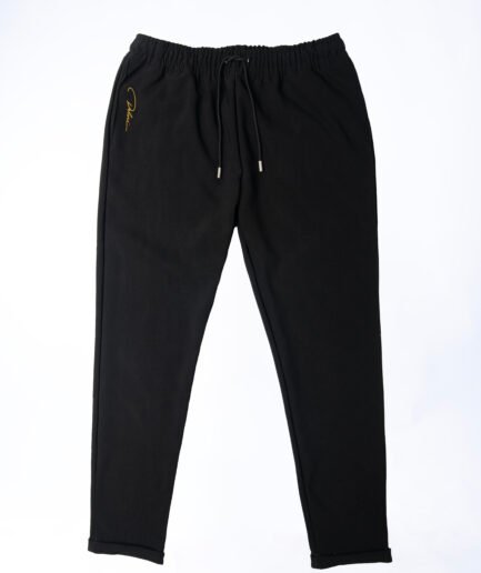 Pantalone in Twill Nero Assoluto con Firma Oro